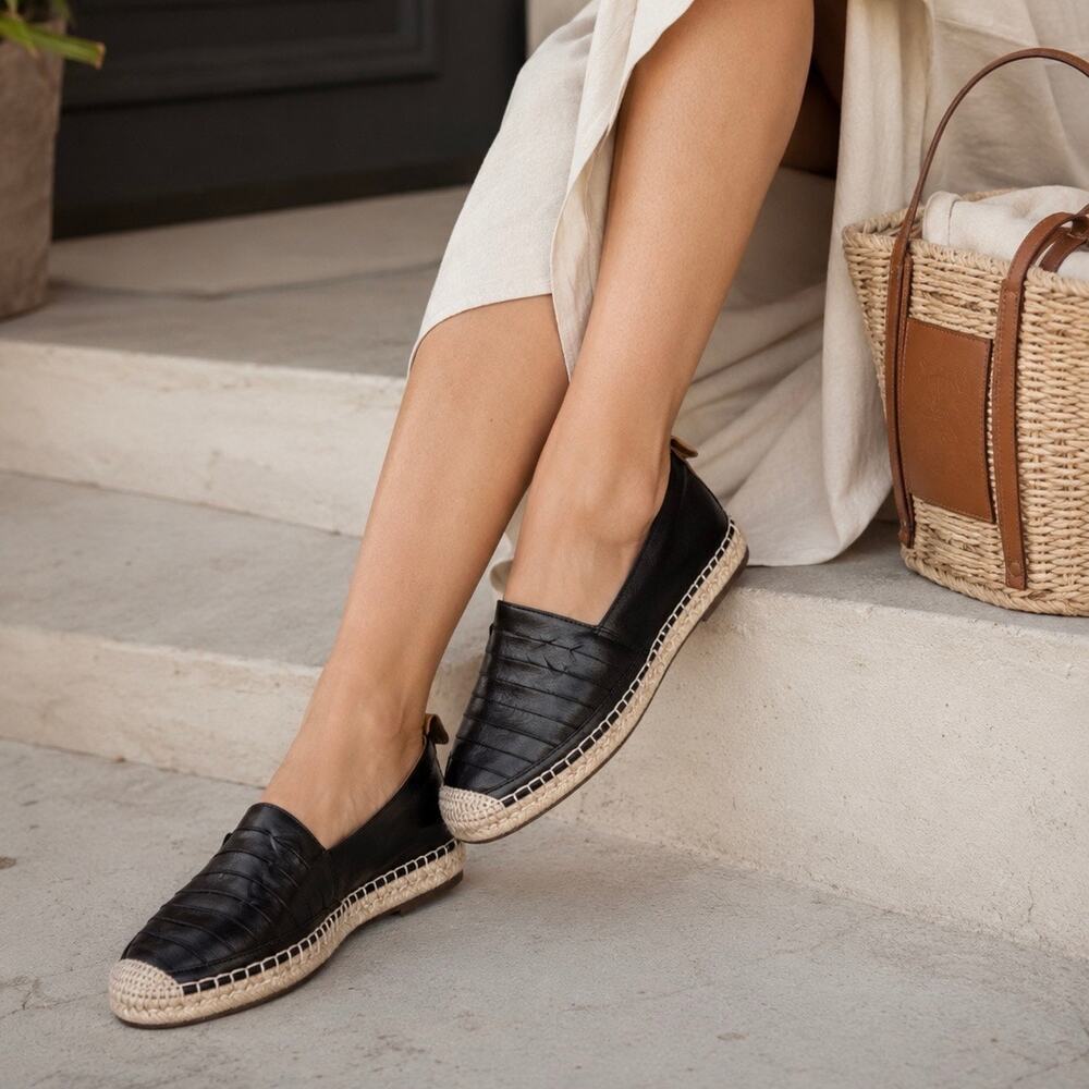 Patricia Nash Leather Women’s Espadrilles Black Size 7.5 Classic Coastal Casual